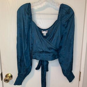Band of the Free Teal Faux Wrap Top Size Small